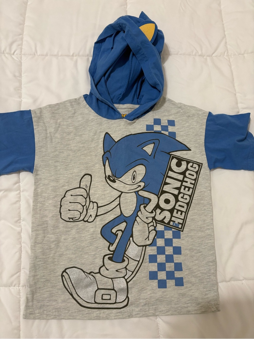 Blue & Gray Sonic hedgehog Hooded Kids Tee
